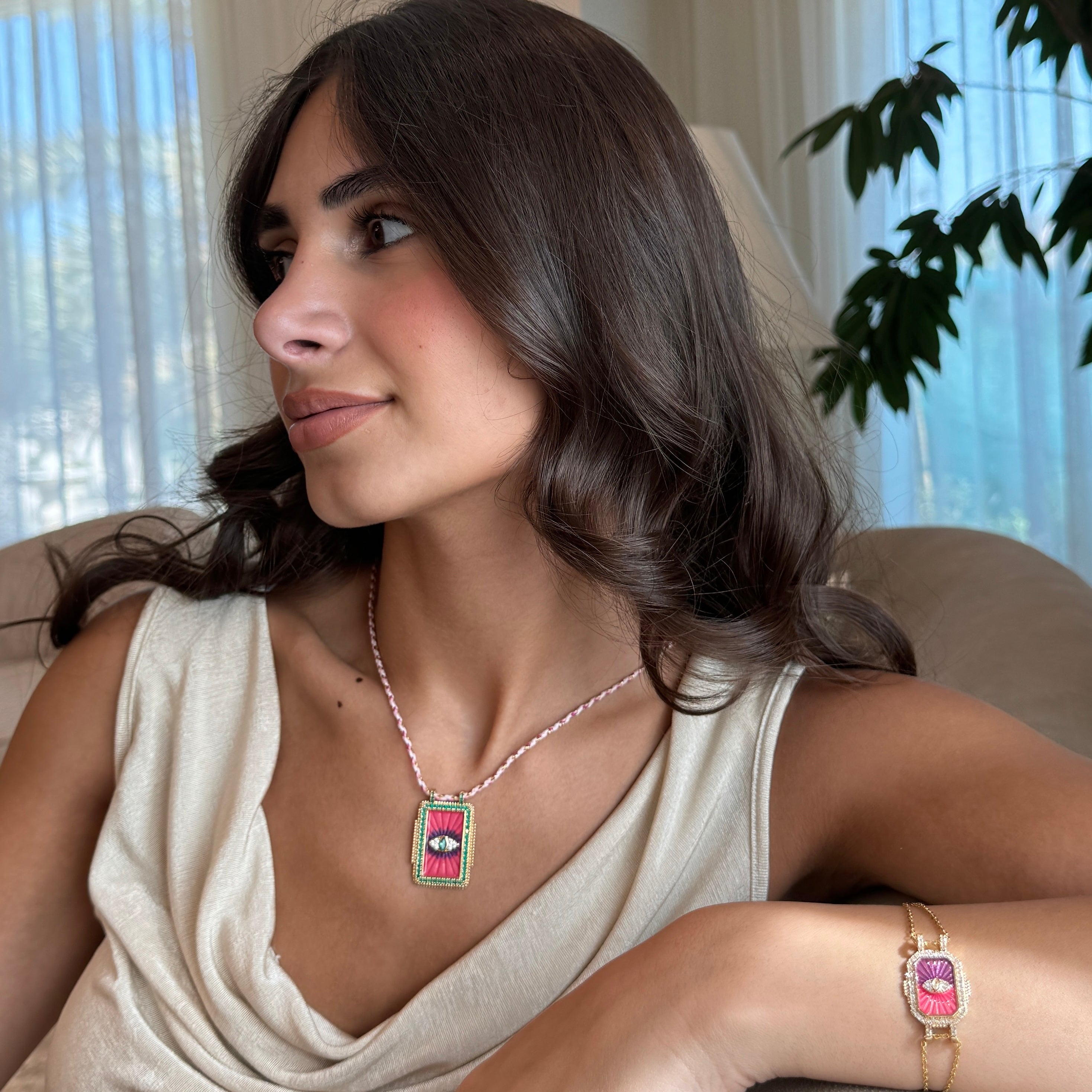 pink evil eye necklace